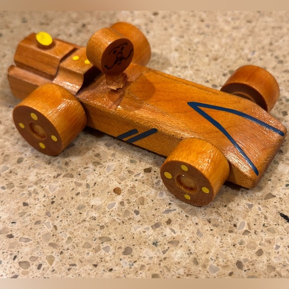 TUFFER USA Wooden Handmade Race Car W Yellow And Blue Detailing - Picture 15 of 16